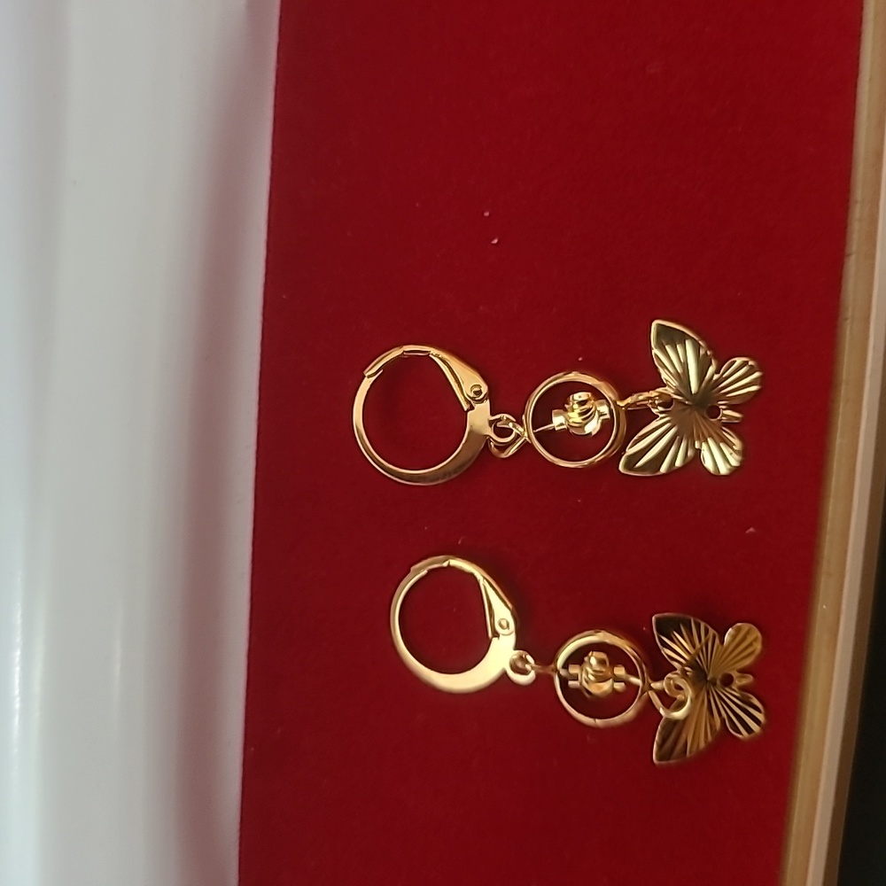 Gold plated butterfly tassel earrings